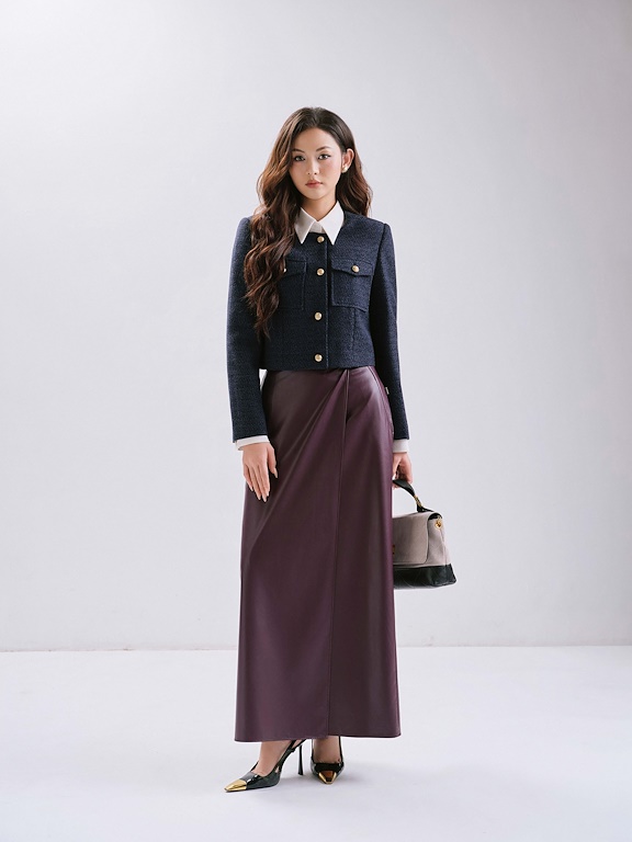 Chân váy da dáng bút chì bổ mảnh xẻ trước